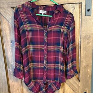 Maurices Women's Plaid Button-Up Shirt - Burgundy and Yellow